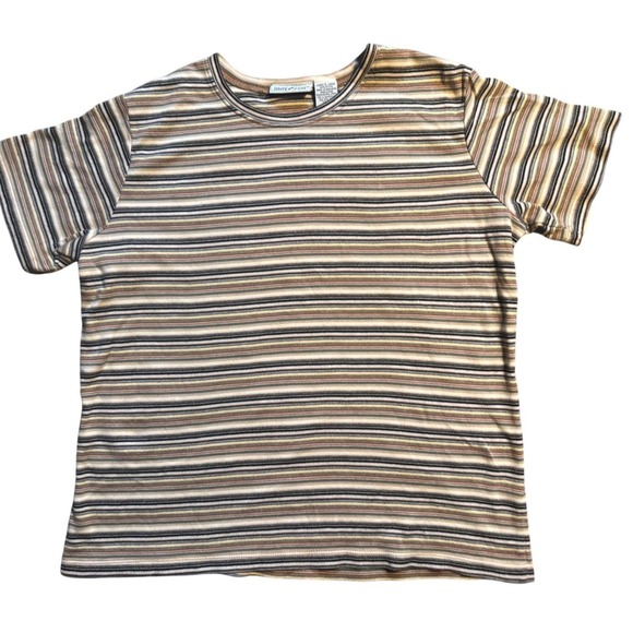 Y2K‎ White Stag Striped Knit Top Women's Large Earth Tone Ribbed Shirt - Picture 4 of 7